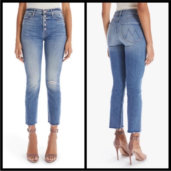 💕MOTHER💕 The Pixie Dazzler Ankle Fray Jeans ~ Love Pop Button Fly High Rise 26 - Picture 2 of 11